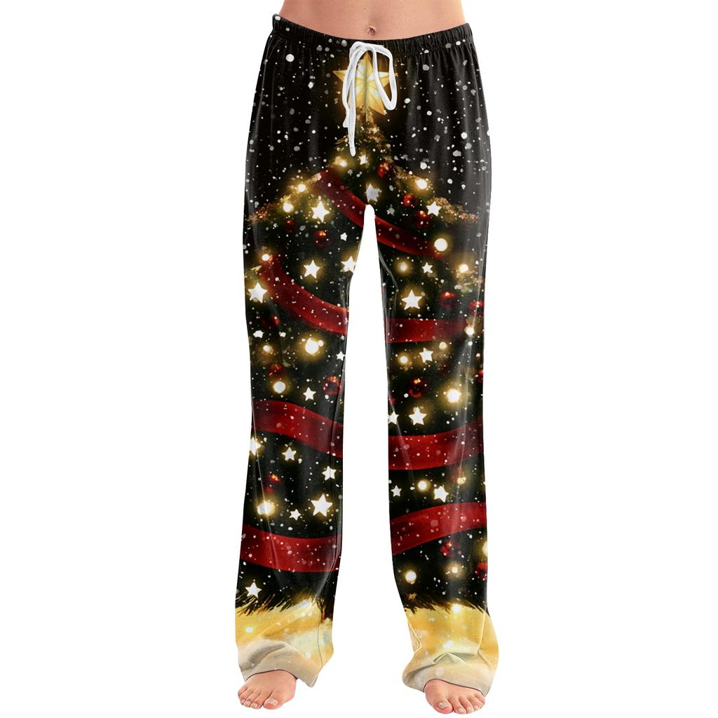 Women's Christmas Print Casual Pants with No Pockets for Holiday Lounging and Everyday Wear