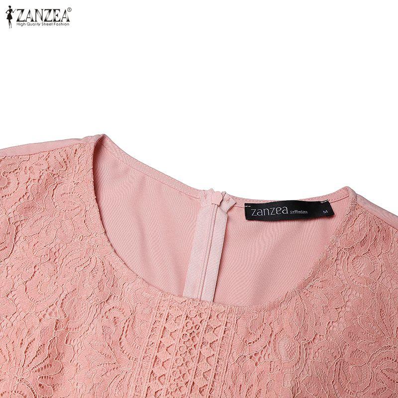 ZANZEA Women Casual Round Neck Flare Sleeve Elegant Lace Patchwork Long Dress