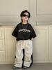 2025 Boys Denim Color Block Wide Leg Sweatpants - Casual Loose Fit, Pleated Straight-Leg Design