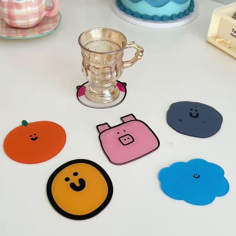 Cute Cartoon Acrylic Coaster Irregular Shapes Heat-Resistant Bowl Pad For Coffee, Tea, Hot Drinks Table Protectors Desk Decor