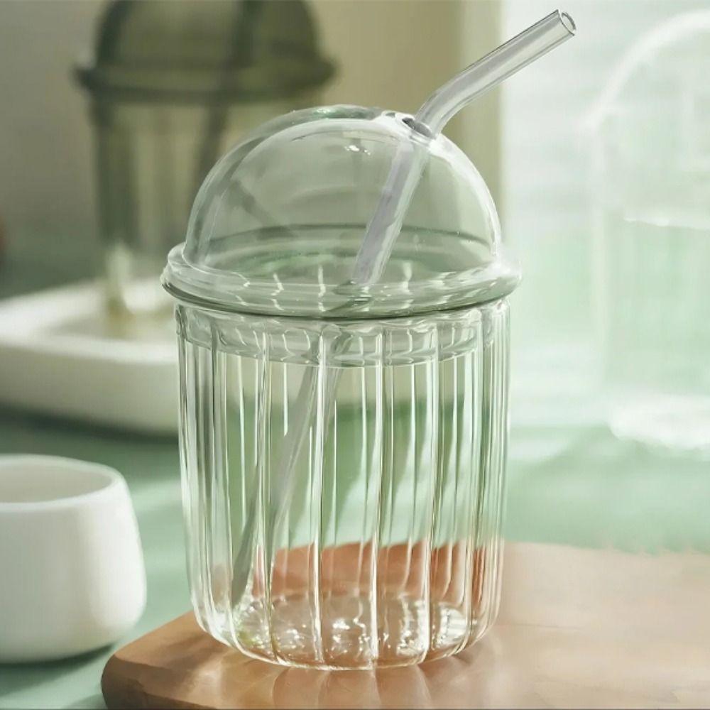 Kopule Víčko Šálek na mléčný čaj Vzor pruhů Kelímek na pití Skleněný kelímek s brčkem Káva