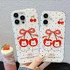 Cartoon Cherry Dog Phone Case for Apple 14-17 Pro Max, White Background