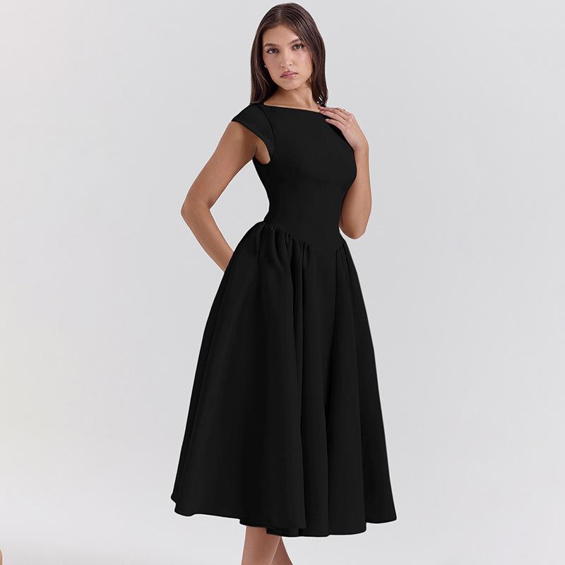 

Spring French pure desire fashion temperament elegant waist thin sleeveless back hollow dress XL чорний