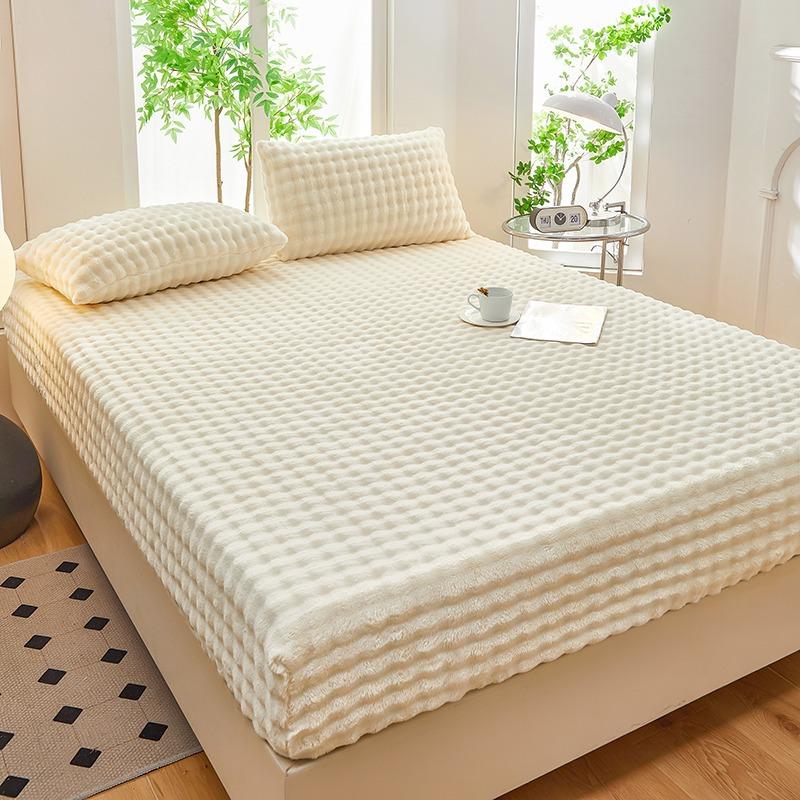 

Solid Color Bubble Milk Fleece Solid Color Single Bed Hat 360-degree Wrapped Mattress Cover with Elastic Strap Warm Bedspread 90x200cm sheet