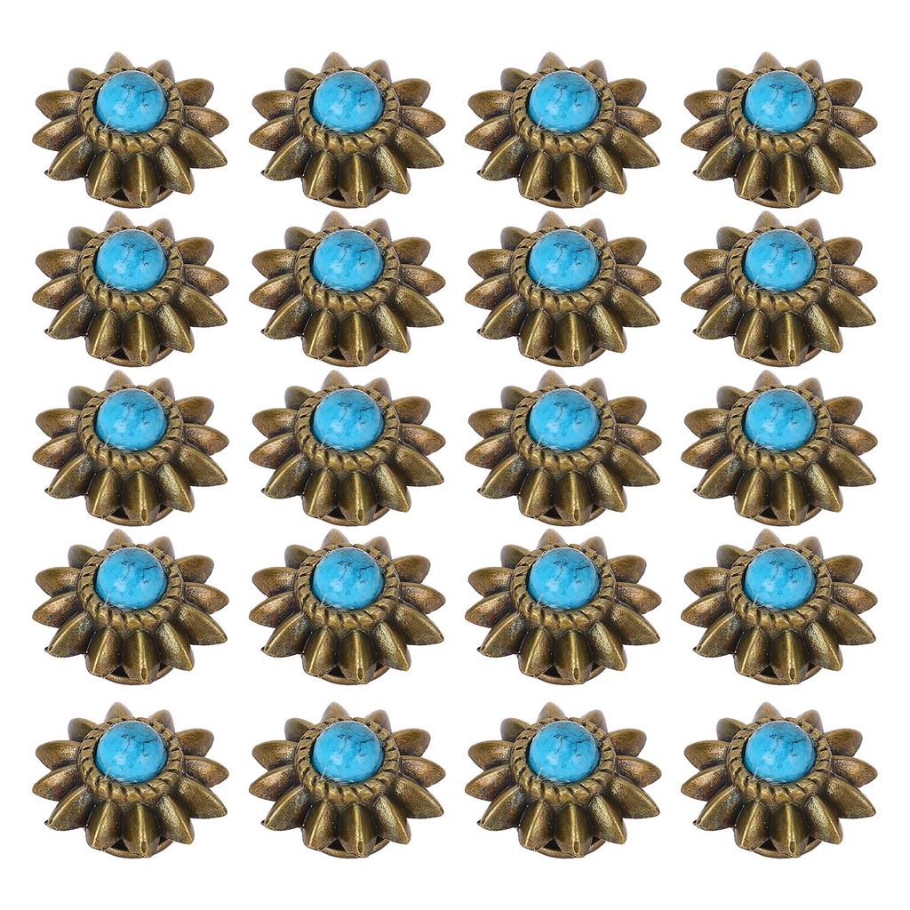 20 Set Daisy Decorative Conchos Buckles Simulation Turquoise Alloy Rivets Vintage Western Metal Screwback Buttons