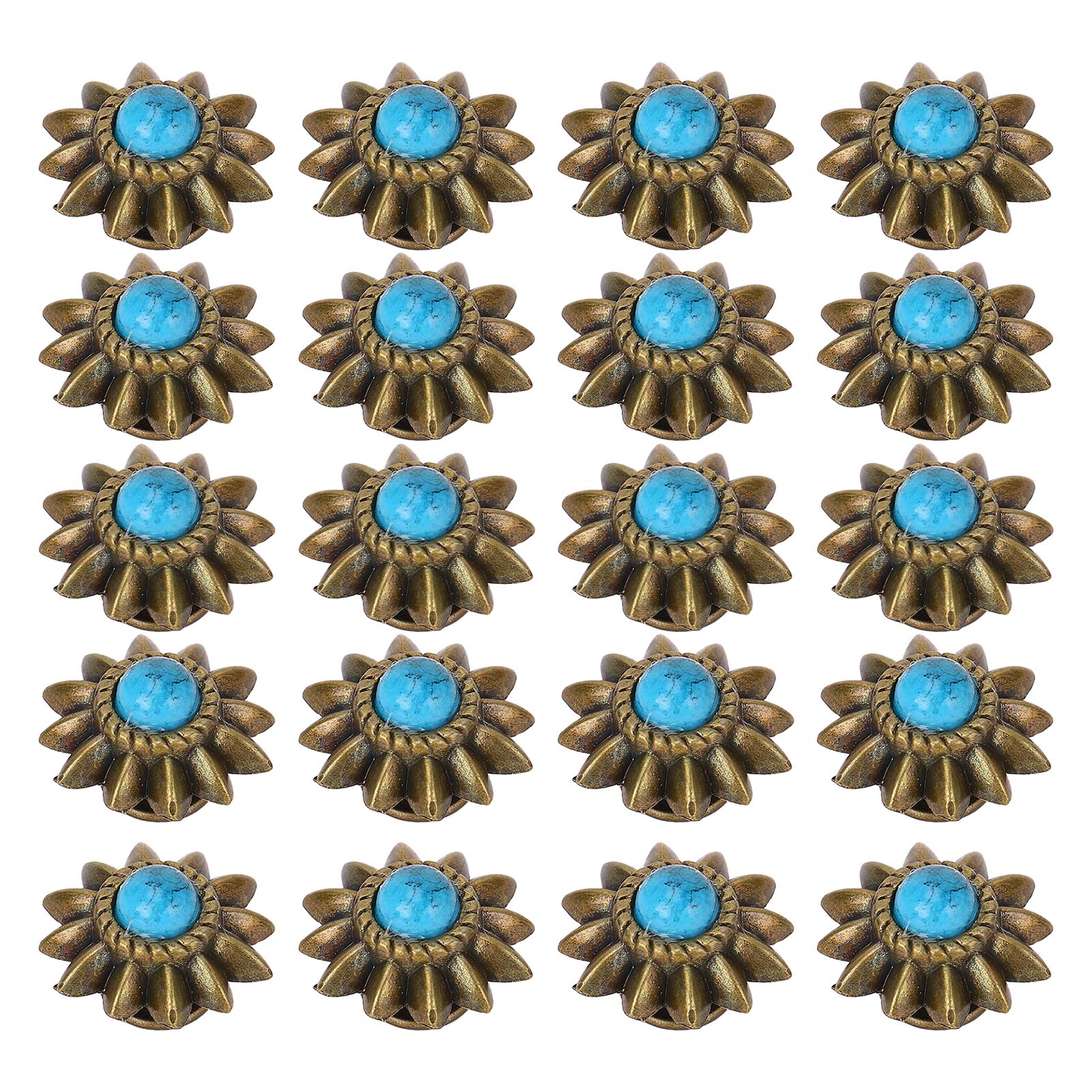 20 Set Fibbie Decorative Conchos Margherita Simil Turchese Lega Rivetti Metallo Western Vintage blu