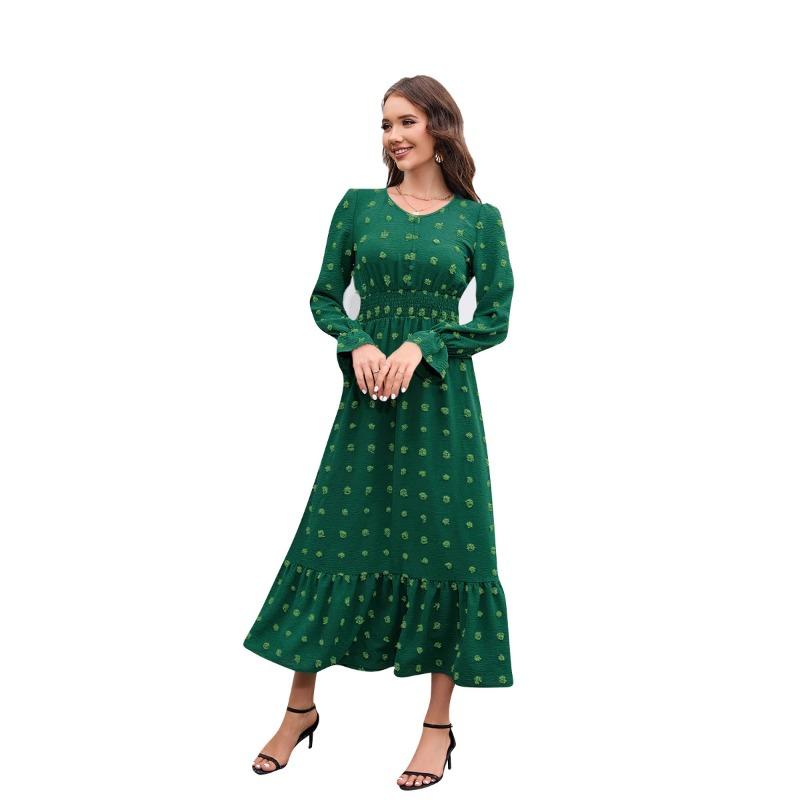 New V-neck Long-sleeve Dress Jacquard Waist Dresses