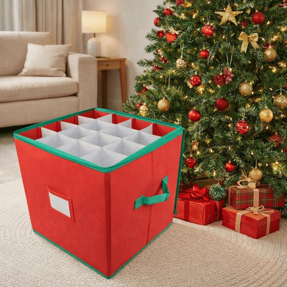 64 Grids Christmas Ball Storage Box Zipper Closure Folding Ornament Storage Box Large Capacity with Dividers