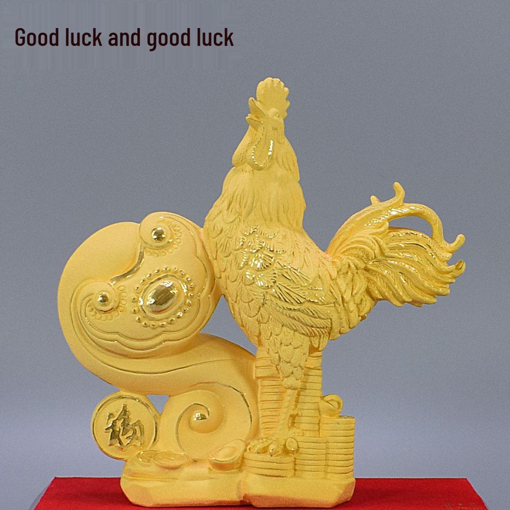 Plush Velvet Zodiac Golden Rooster Ornament - Feng Shui New Year Mascot Gift H1084