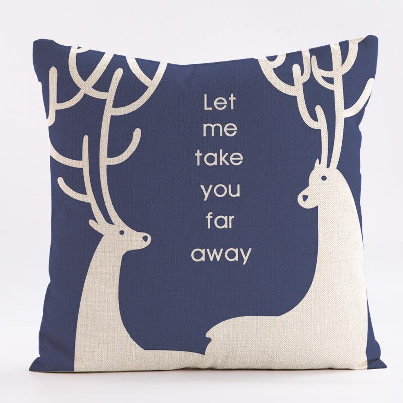Christmas Blue Moose Throw Pillow Cover With Short Plush Print For Living Room Sofa Decoration Cushion Cover Pillow Covers