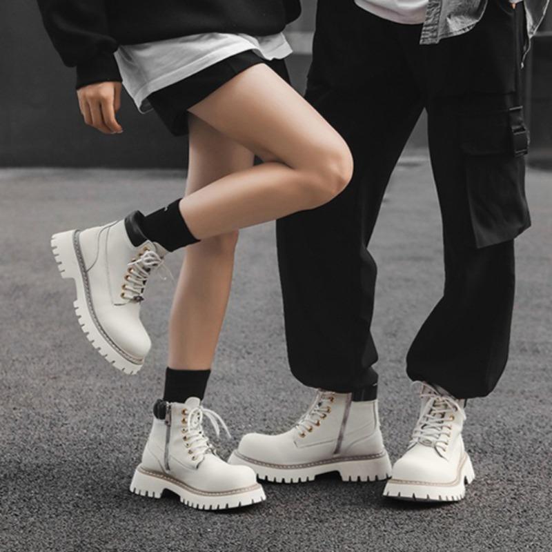 Fashion Womens British Wind Fad Casual Boots No Slip Soft Bottom Height Increased Boots Womens Outdoor Rhubarb Tooling Boots Botas Mujer