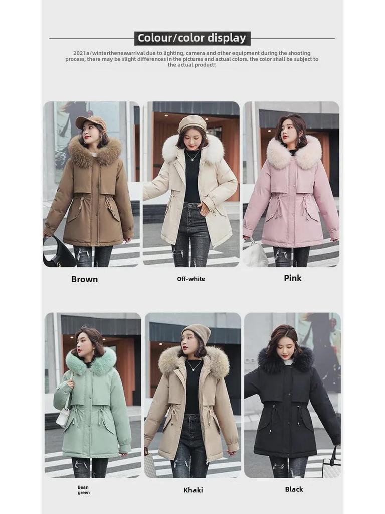 Women's Casual Mid-Length Korean Style Cotton Jacket with Fur Collar