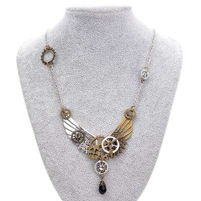 Retro Ornaments Steam Punk Gear Wing Pendant Necklace
