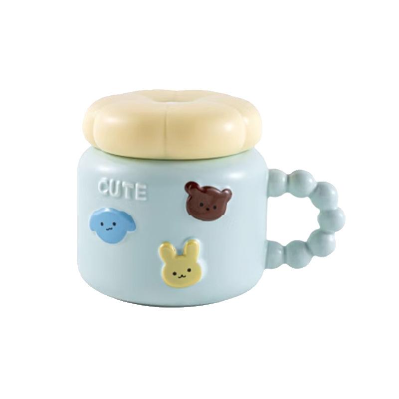 Cute Cartoon Animal Ceramic Mug with Lid High Value Household Water Cup Breakfast Milk Oatmeal Cup Souvenir