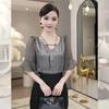 Summer New Style Light Luxury Gray Short-sleeved Shirt Unique Chic Tops for Women