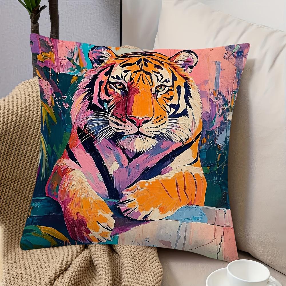 1pc Pillowcase (Insert Not Included) Colorful Abstract Art Style Tiger Pattern Printed Pillowcase, Modern Artistic Animal Motif Cushion Cover, Suitabl