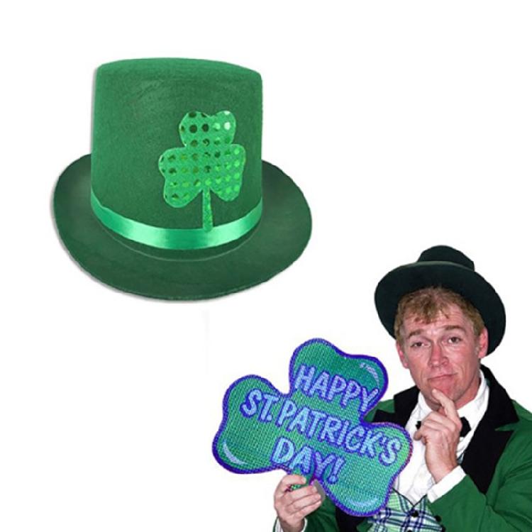 Shamrock Tall Hat StPatricks Day Party Decors Carnivals Party Green Tall Hat