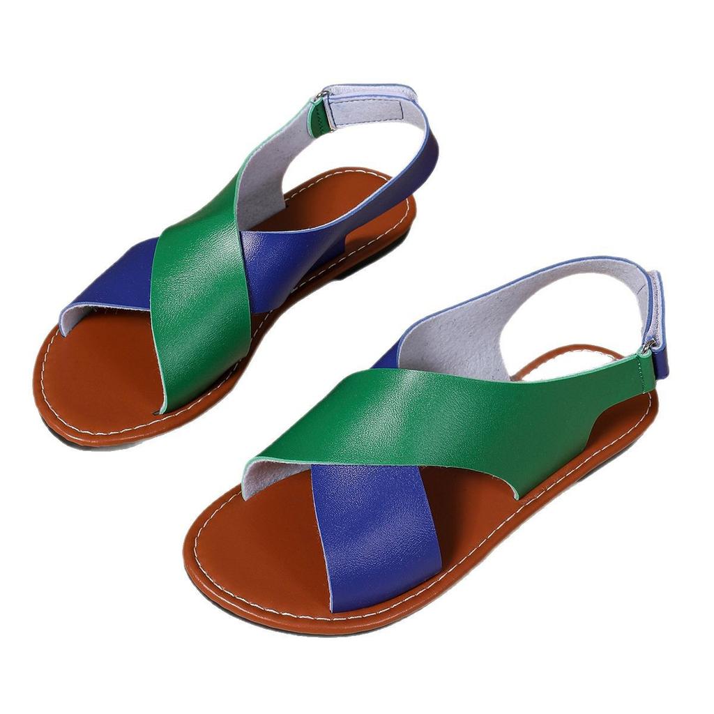 Cross-strap Flat Shoes Casual Sandals Women's Wide Strip Toe-exposed Velcro Beach Flip-flops