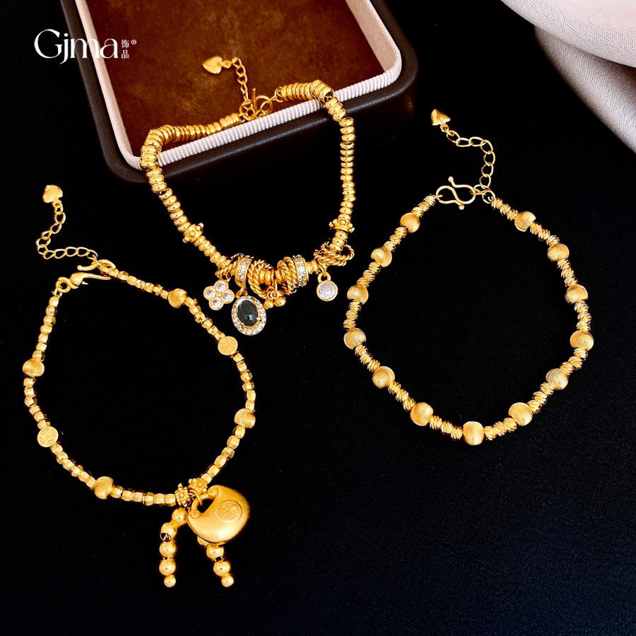 24K echtvergoldetes chinesisches geometrisches rundes Perlenarmband leichter Luxus hochwertiges Armband personalisierter Schmuck