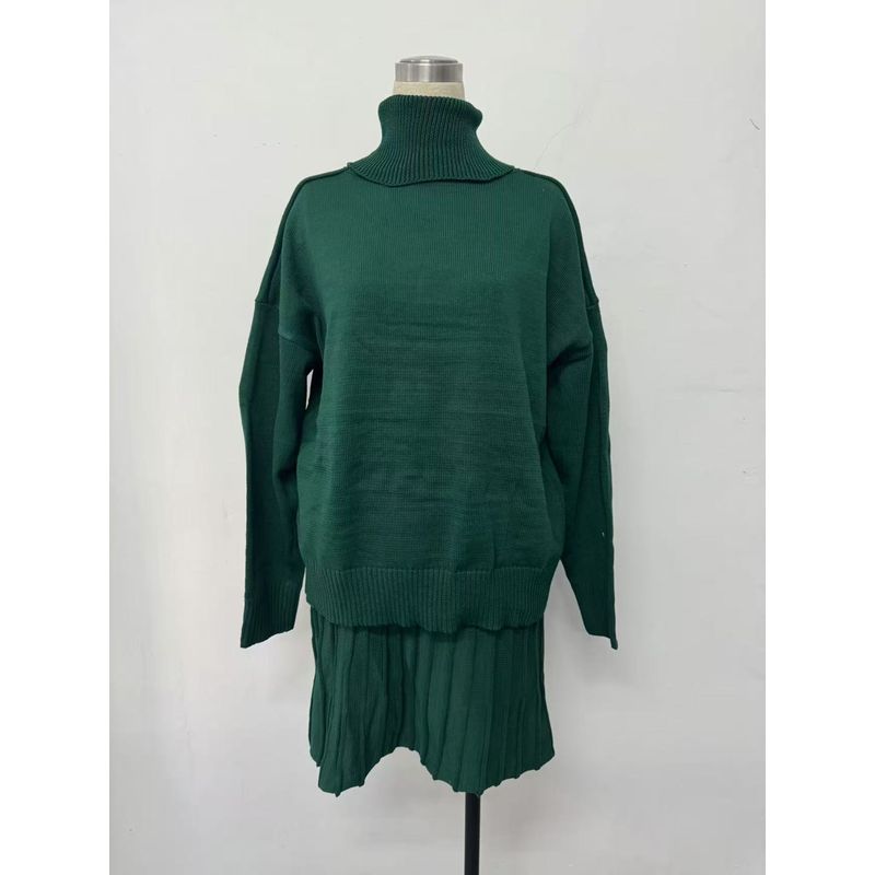 

Fashion Wind New Knitwear Skirt Suit Knitted Sweater Short Skirt Set Green XL