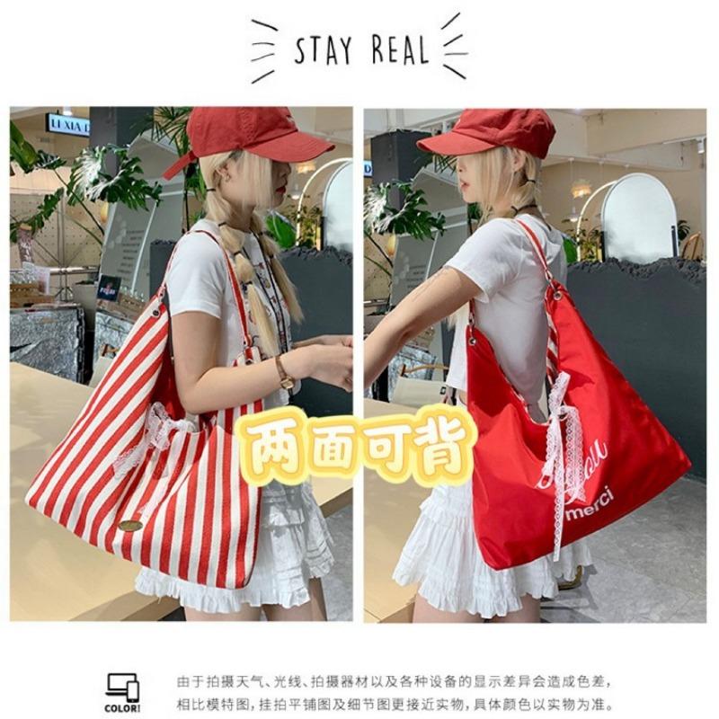 Shoulder bag summer large capacity striped canvas bag wind simple lazy fashion tote bag commuter versatile