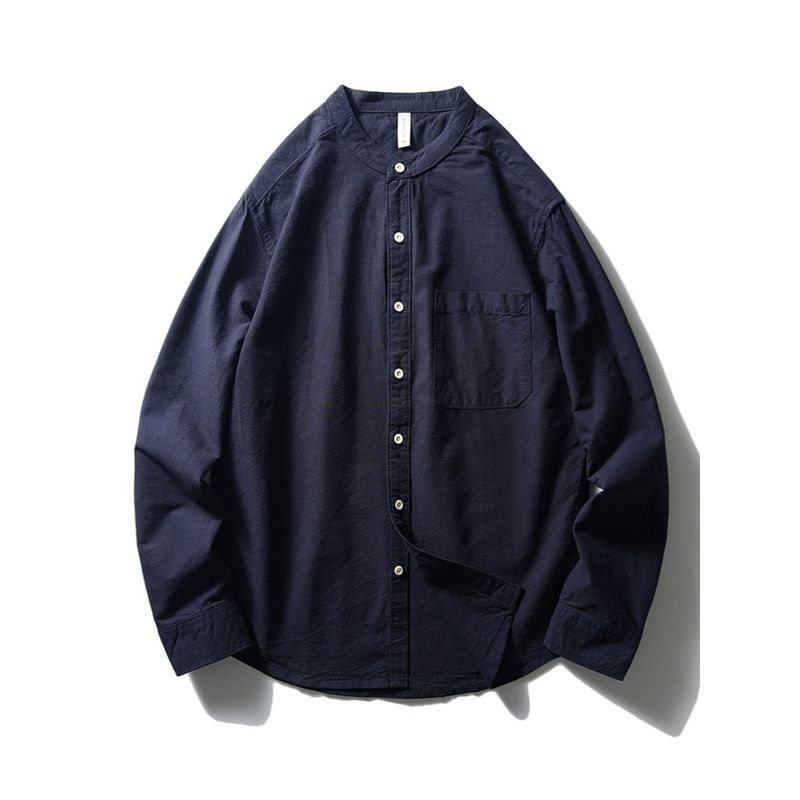 Japanisches Retro reines Baumwoll-Stehkragenhemd Herren Langarm Frühling und Herbst Jacke Export Herren Freizeit Ganzbaumwollhemd