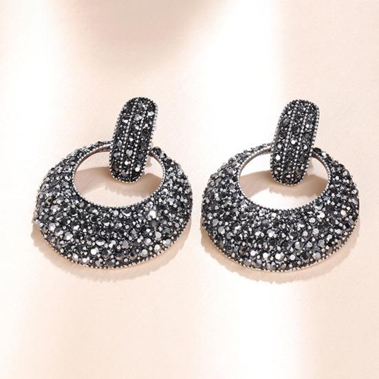 1 Pair Drop Earrings, Hollow Round Pendant Stud Earrings with Claw-Setting Rhinestones, Face-Slimming Effect Earrings for Parties And Gifts