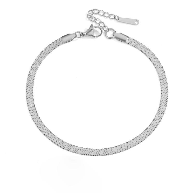 Titanium Steel Flat Snake Chain Women's Anklet - Simple Stainless Steel Knife Bone Design