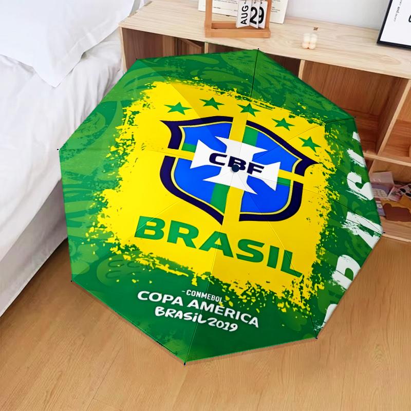 1PC Brazilian Football Federation Printed Umbrella Folding umbrella, automatic umbrella 8-Frame for Travel, camping Fan gifts Christmas Gifts