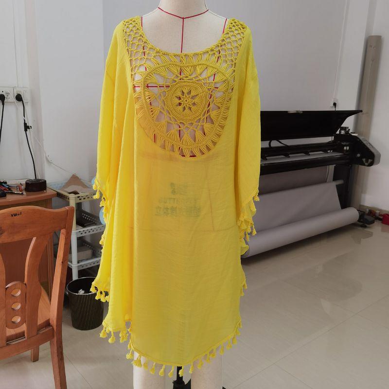 

Летняя новая юбка для пляжа с вязаными крючком цветочными вставками, верхняя одежда Yellow All yards