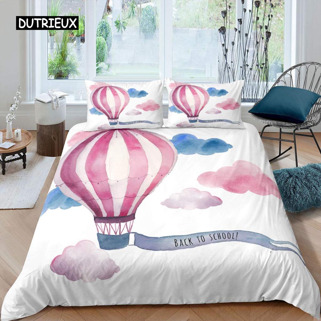 Zestaw poszwy na kołdrę z balonem na gorące powietrze Romantyczny zestaw pościeli z balonem Ekstremalne sporty Gry Poszwa na kołdrę Romantyczna podróż Poszwa na kołdrę Twin