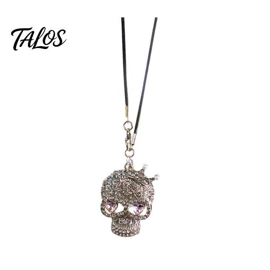 Halloween Auto Ornament Bling Skull Car Hanging Accessories, Rhinestone Head Rear Metal Charm View Mirror Charm, Gothic for Interior Decoration