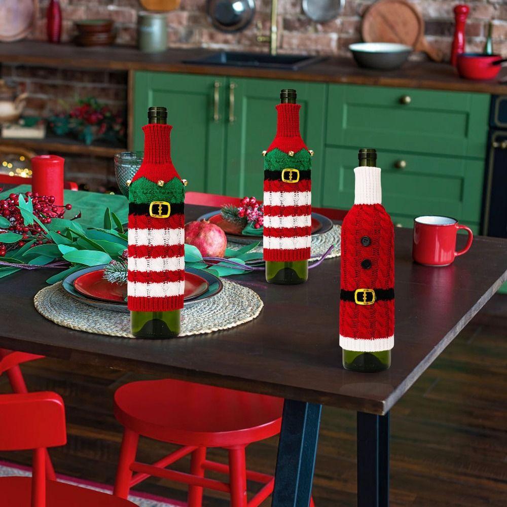 2pcs Creative Christmas Wine Bottle Cover Handmade Wine Bottle Knitted Sweaters Home Decor