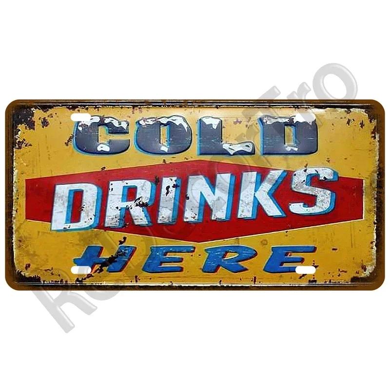 Plechová cedule s vítáním piva, studené whisky, bar, hospoda, kavárna, nástěnná dekorace, retro kovová plechová cedule, řemeslná dekorace, auto, plechové plakety
