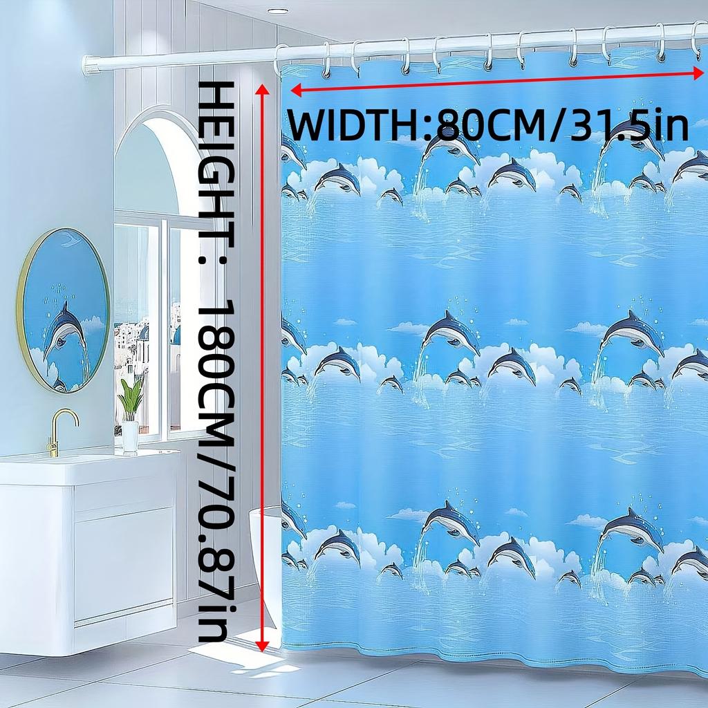 1Pc Shower Curtain - Ocean Theme With Dolphins Jumping In The Sky Design For A Refreshing Bathroom Waterproof