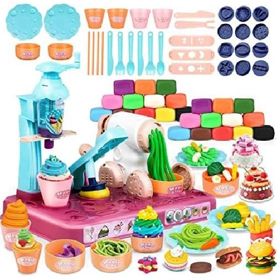 Playdough Sets for Kids Ages 4-8, 3 In1 Playdough Ice Cream 72 Pcs Toddlers' Play Kitchen Set Play Dough for Creations Making Noodle/Ice