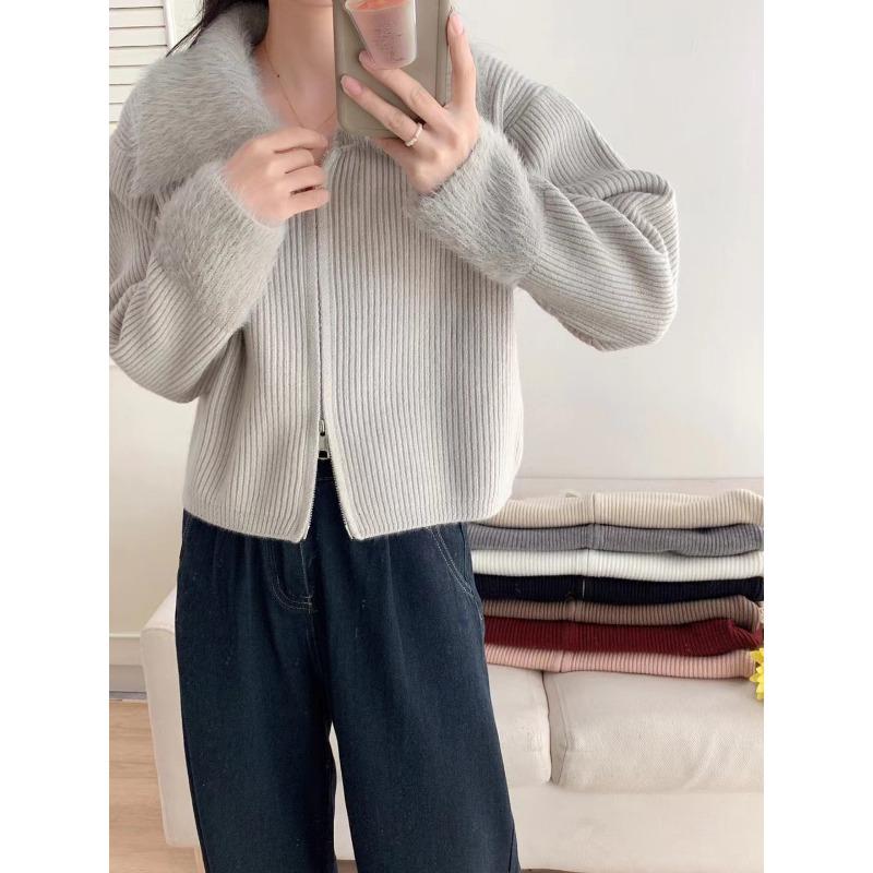 

Двубортная куртка-свитер с лацканами из искусственного норкового бархата, осенне-зимняя новинка, свободный мягкий восковой вязаный кардиган для женщин one size fits all