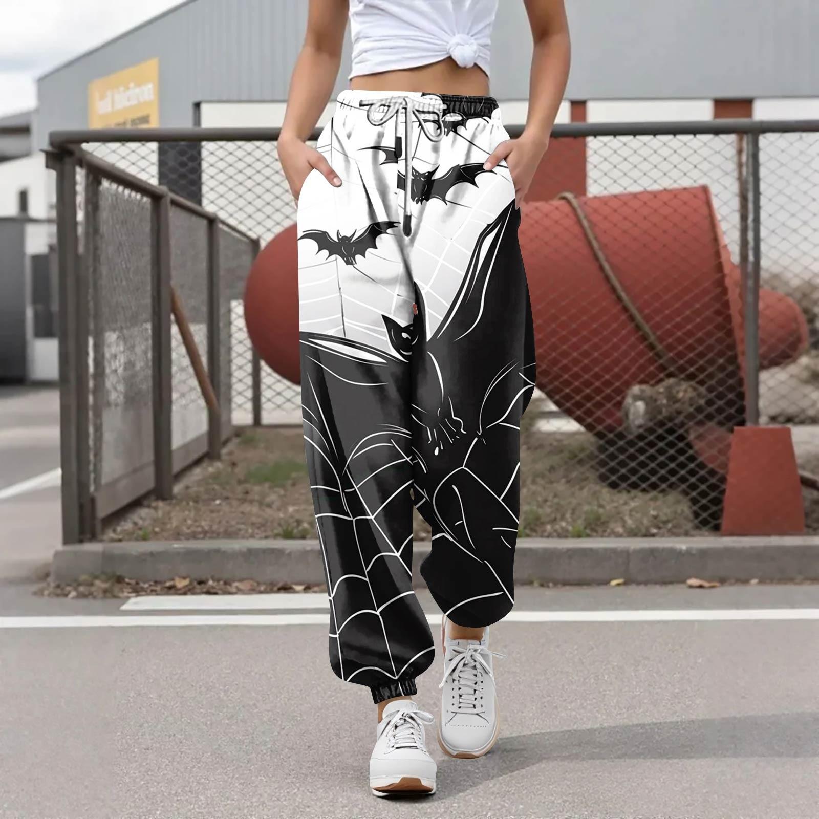 

Women s Casual Fashion Halloween Printed Leisure Pants Sweatpants Trousers Drawstring Elastic Waist Drawstring Drawstring Pants L чорний