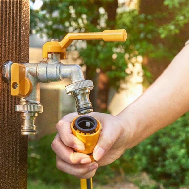 4/6-Point Brass Garden Faucet Dual Outlet Freeze Proof Outdoor Spigot Hose Connector Heavy Duty for Watering Washing Machine
