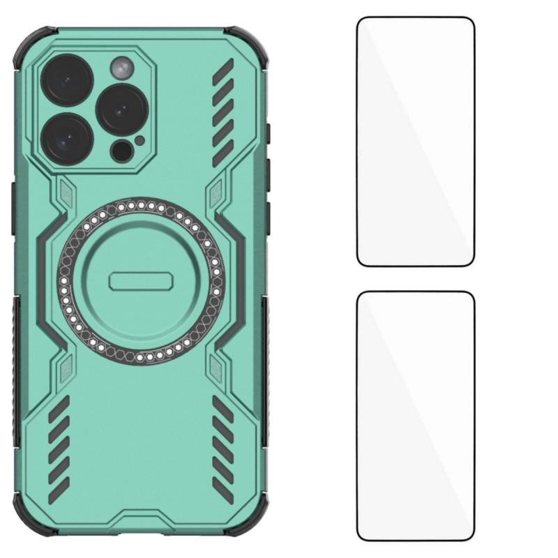 

For iPhone 15 Pro Max Magnetic Case WANLONFENG DJ Series PC TPU Phone Cover with 2Pcs Tempered Glass Film Green