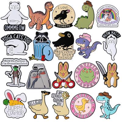 Cartoon Animal Enamel Brooches Yoga Cat Enamel Pins Dinosaur Crow Elk Gun Frog Penguin Scissors Rabbit Goose Badge Jewelry Gift