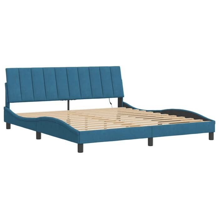 VidaXL Bed Frames with LED Lights, Upholstered Bed with Slat Base, Double Bed, Adult Bed, Modern, Blue 180x200 Cm 3213797