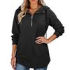 Women's Solid Color Zipper Drawstring Pocket Pullover Top Sweatshirt