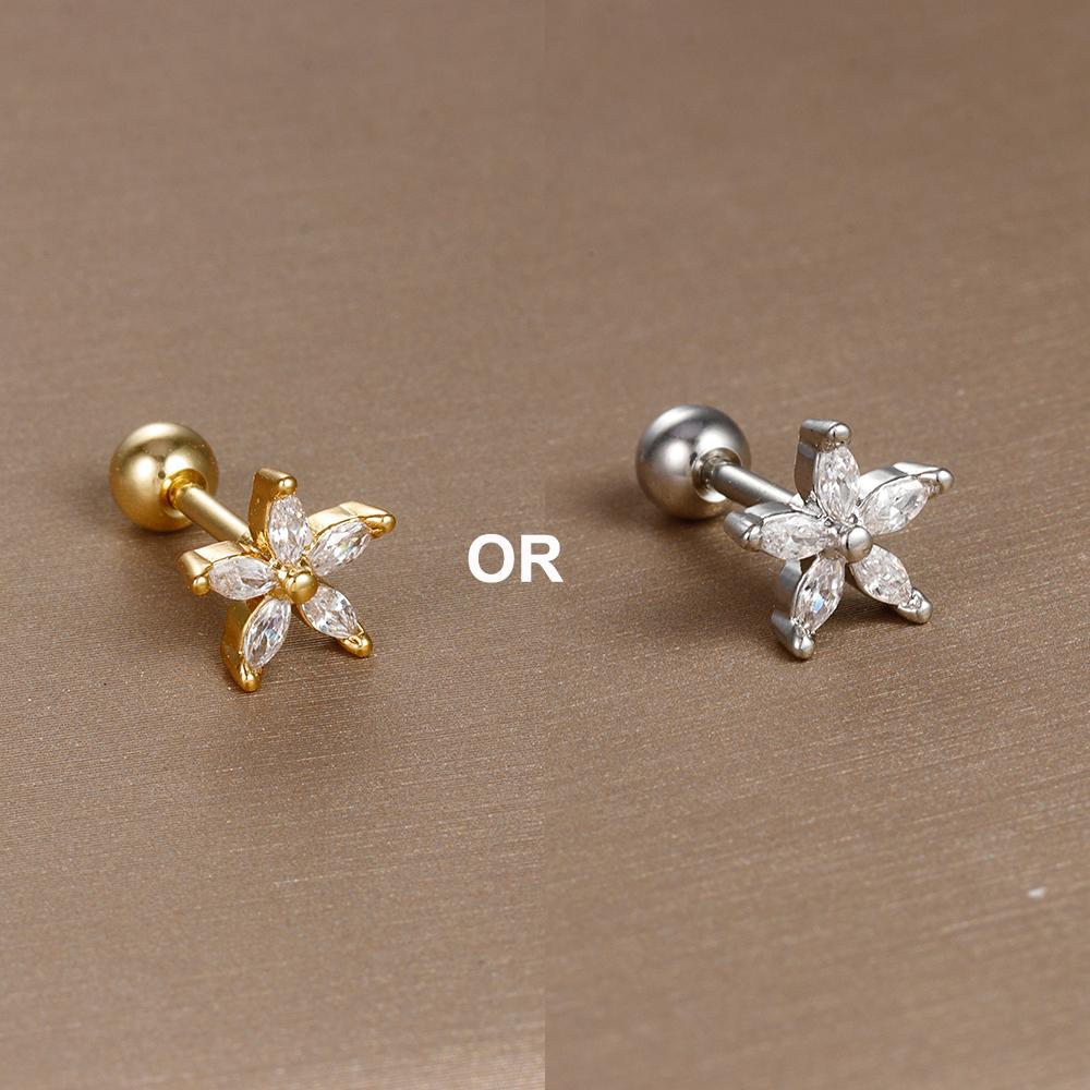 1PC 316L Stainless Steel Mini Zircon Cartilage Piercing Stud Earring For Women Girl Helix Tragus Body Zircon Statement