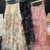 Skirt for Women Casual Versatile Floral Print Elastic High Waist Long LooseTrousers Stretchy Slim Skirt