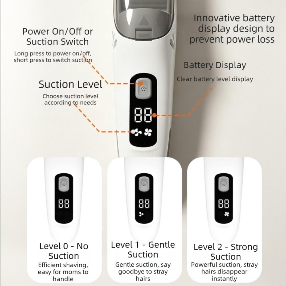 Waterproof Quiet Professional Hair Trimmer LCD Screen Automatic Suction Haircut Kit Newborn