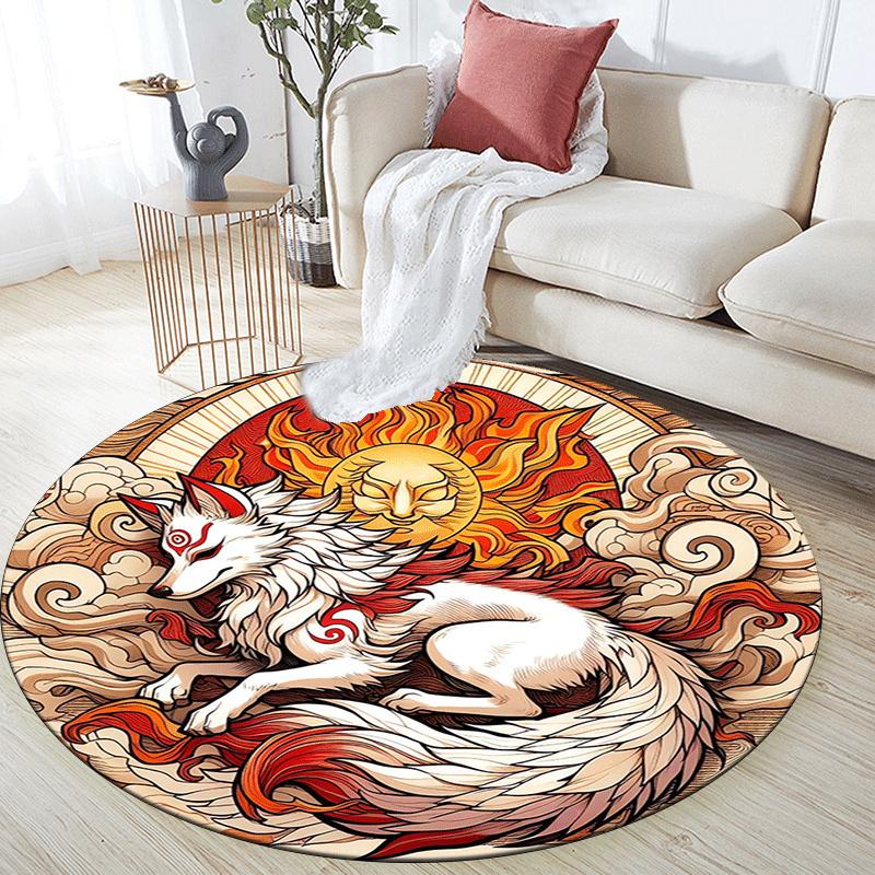1pc Soft, Absorbent & Non Slip Fox resting on a cloud Round Rug Soft Circle Rug for Living Room & Bedroom Decor, Chair Mats, and Unforgettab