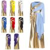 S-3XL Women‘s Liturgical Praise Dance Jumpsuit: Metallic Color Block Patchwork with Dramatic Drape & Wide-Leg Silhouette