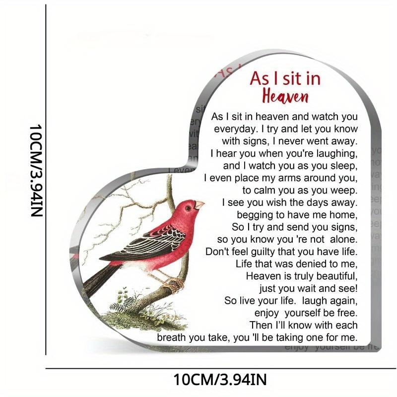 1PC Bereavement Gifts: Heart Acrylic (Condolence Quote) – Sympathy/Memorial (Loss of Loved One, Cardinal Remembrance).