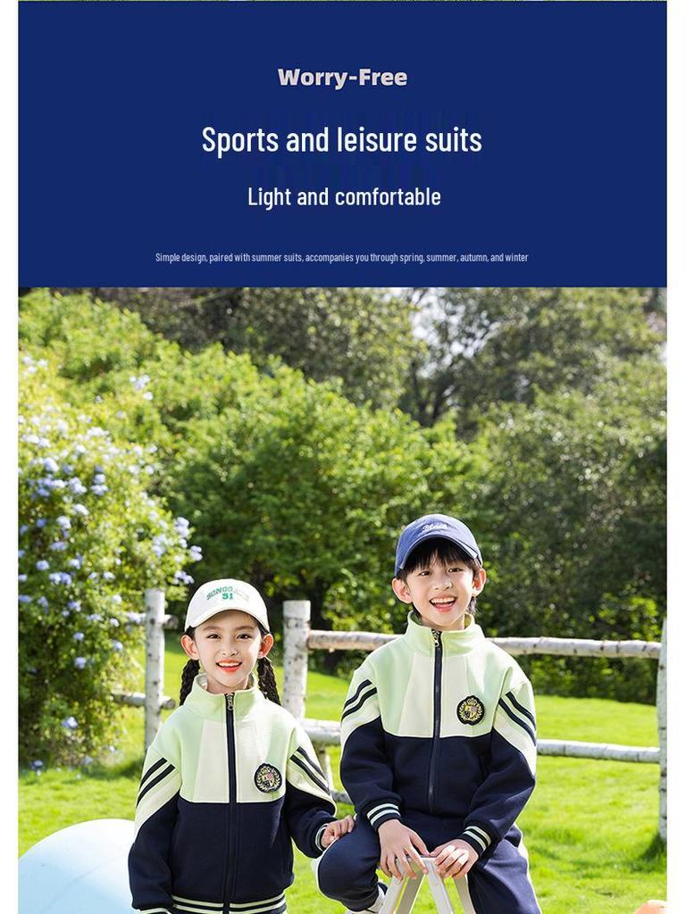 Spring & Autumn Primary School Uniform Set: Kindergarten to College Style 3-Piece Class & Sports Attire for Kids